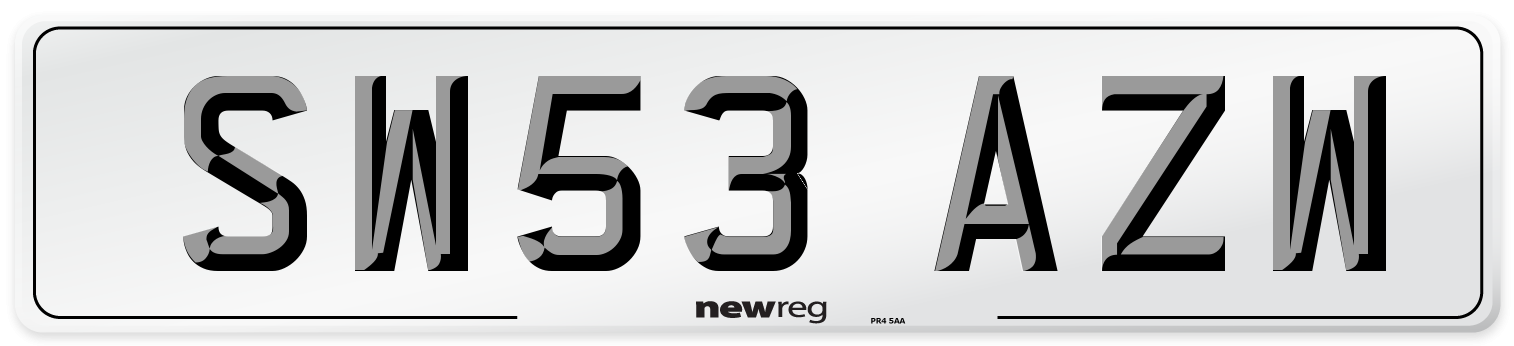 SW53 AZW Number Plate from New Reg